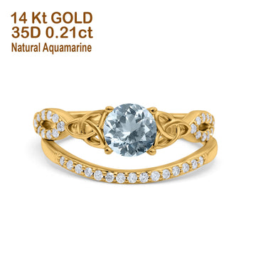 14K Yellow Gold 1.05ct Round 6mm G SI Natural Aquamarine Diamond Engagement Bridal Wedding Ring Size 6.5